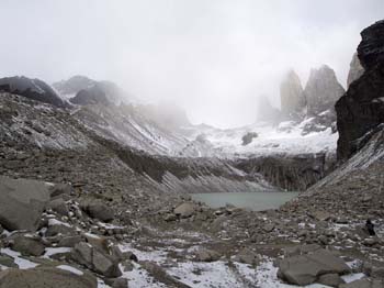 Torres del Paine in clouds